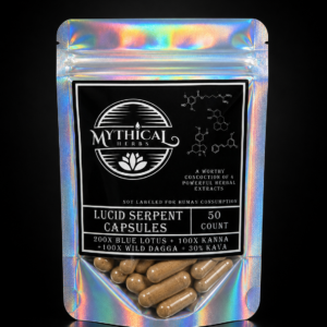 Lucid Serpent Capsules - Blue Lotus extract 200:1, Kanna, Klip Dagga, and Kava. 4 herb blend used for ancient traditions.