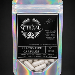 Kratos Fire Capsules natural energy supplement. Energy Blend - Ginseng, TAURINE & L-TYROSINE • Amino Acid Synergy HUPERZINE A • Natural Caffeine-Free